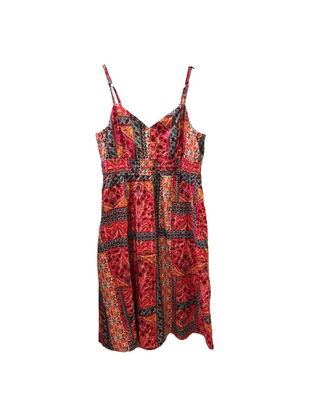 Old Navy sundress Women XL Pink Paisley V-Neck Midi Adjustable Straps Pockets